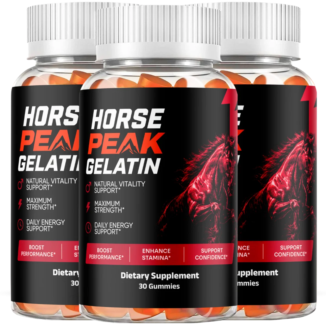 Three bottles of Horse Peak Gelatin gummies
